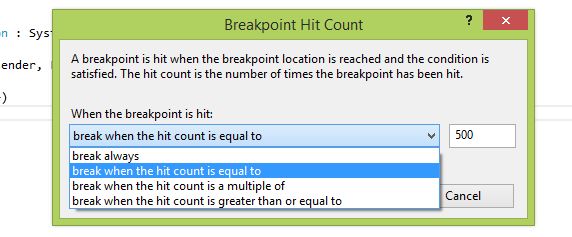 break when the hit count is equal to